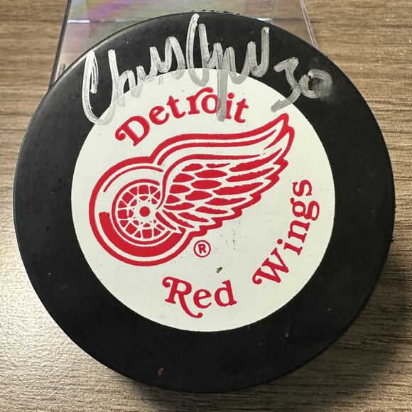Vintage 90’s Detroit Red Wings Chris Osgood Autographed Official NHL Hockey Puck - Picture 1 of 5